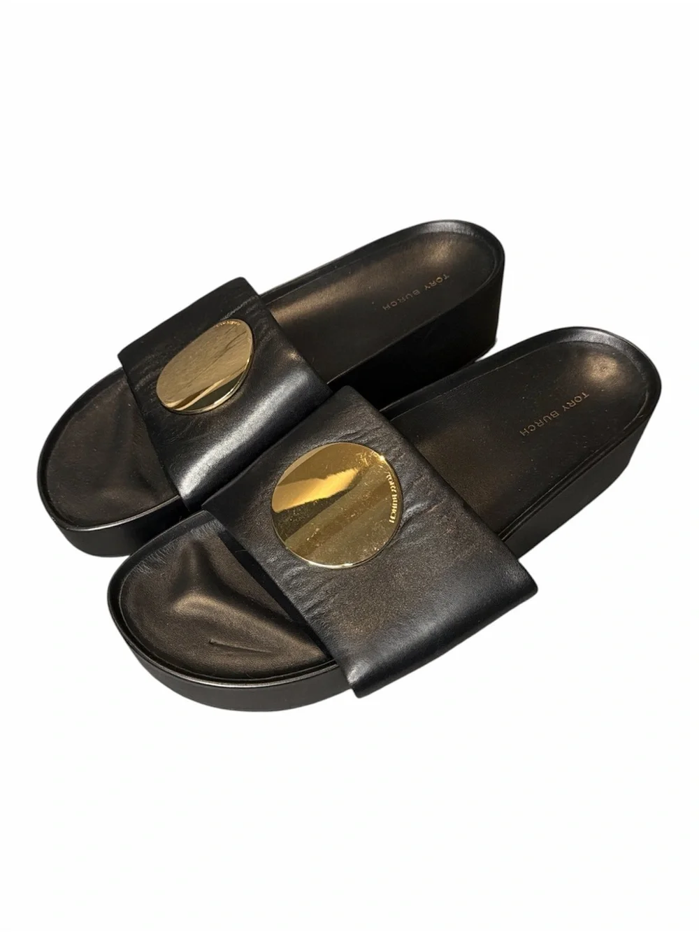 Tory Burch Patos black leather slides size 10.5